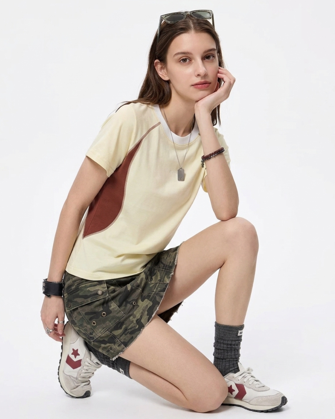 Seam Detail Raglan Color Block Tee