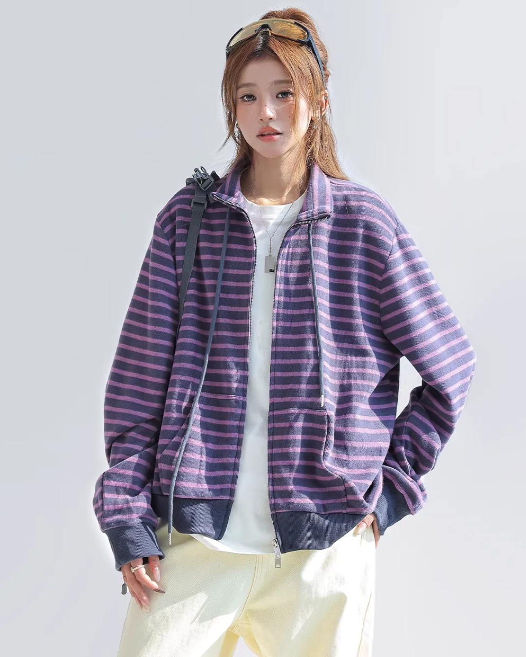 Mono Stripe Zip-Up Hoodie