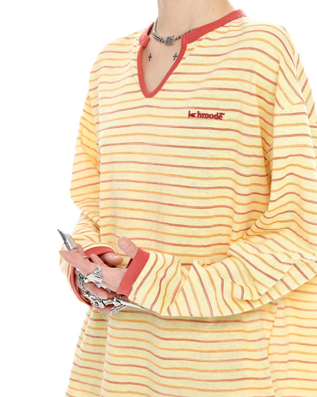 Retro Border Contrast Rib Pullover Top
