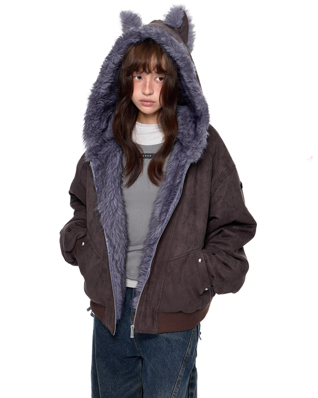 Faux Fur Suede Zip Jacket