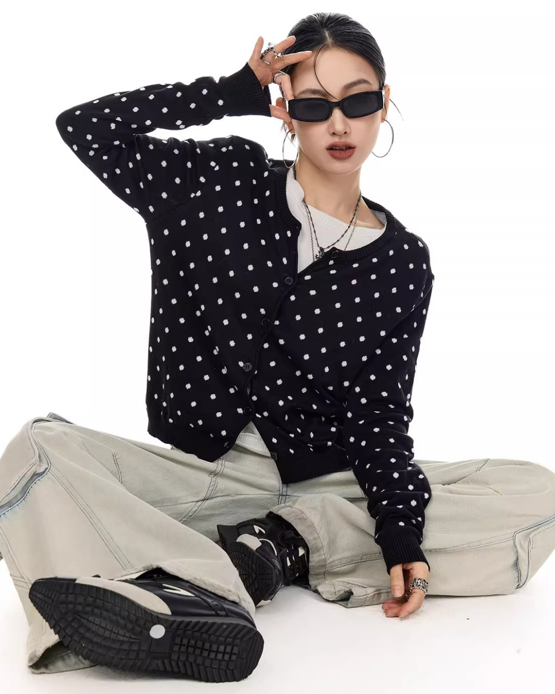 Polka Dot Slim Button Cardigan