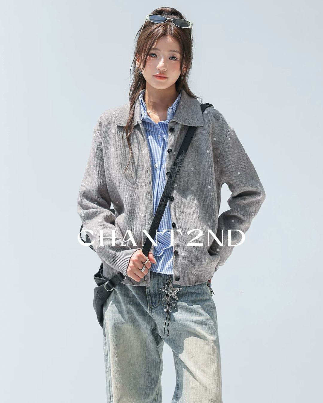 Heather Grey Dot Knit Shirt Jacket