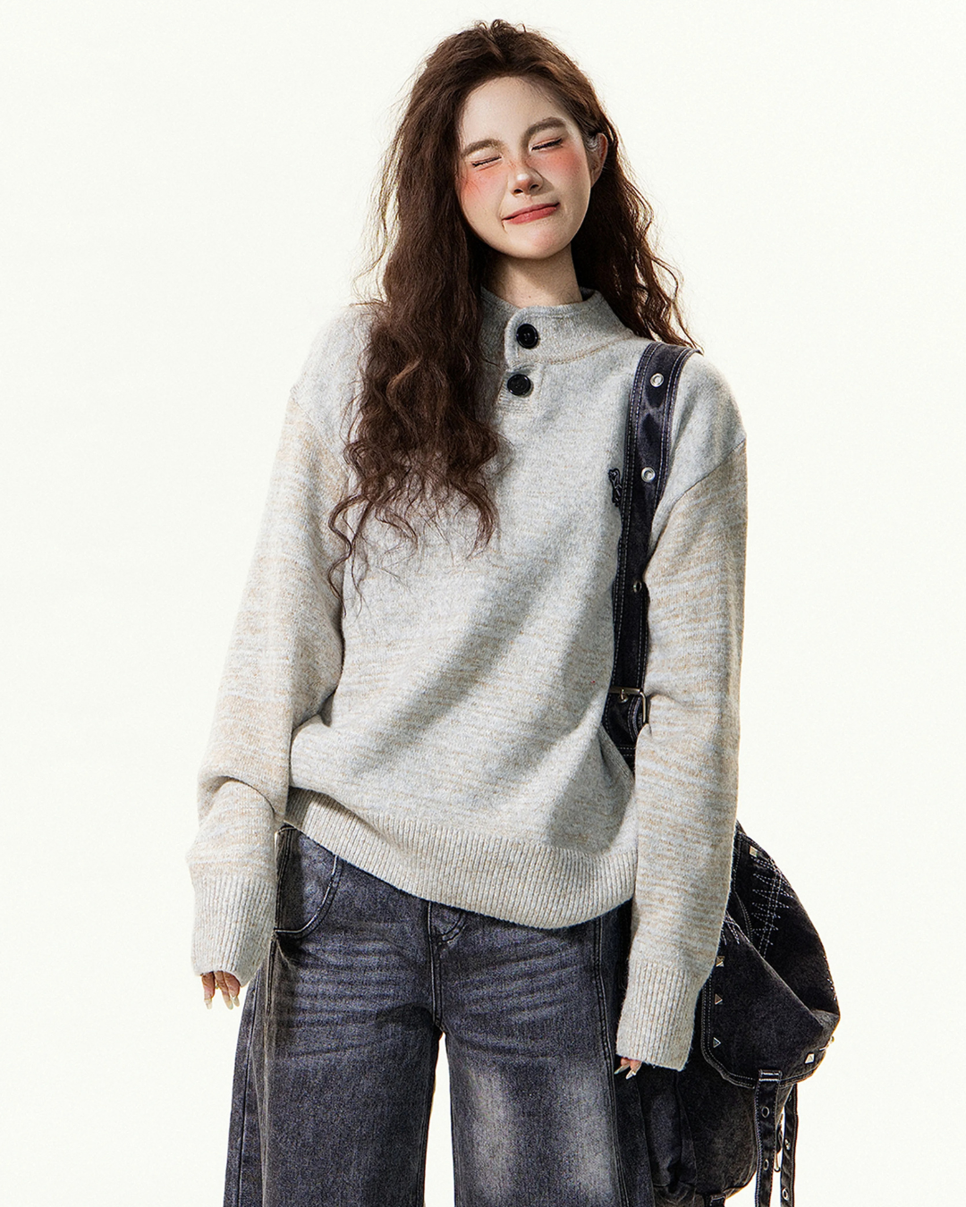 Mock Neck Button Knit
