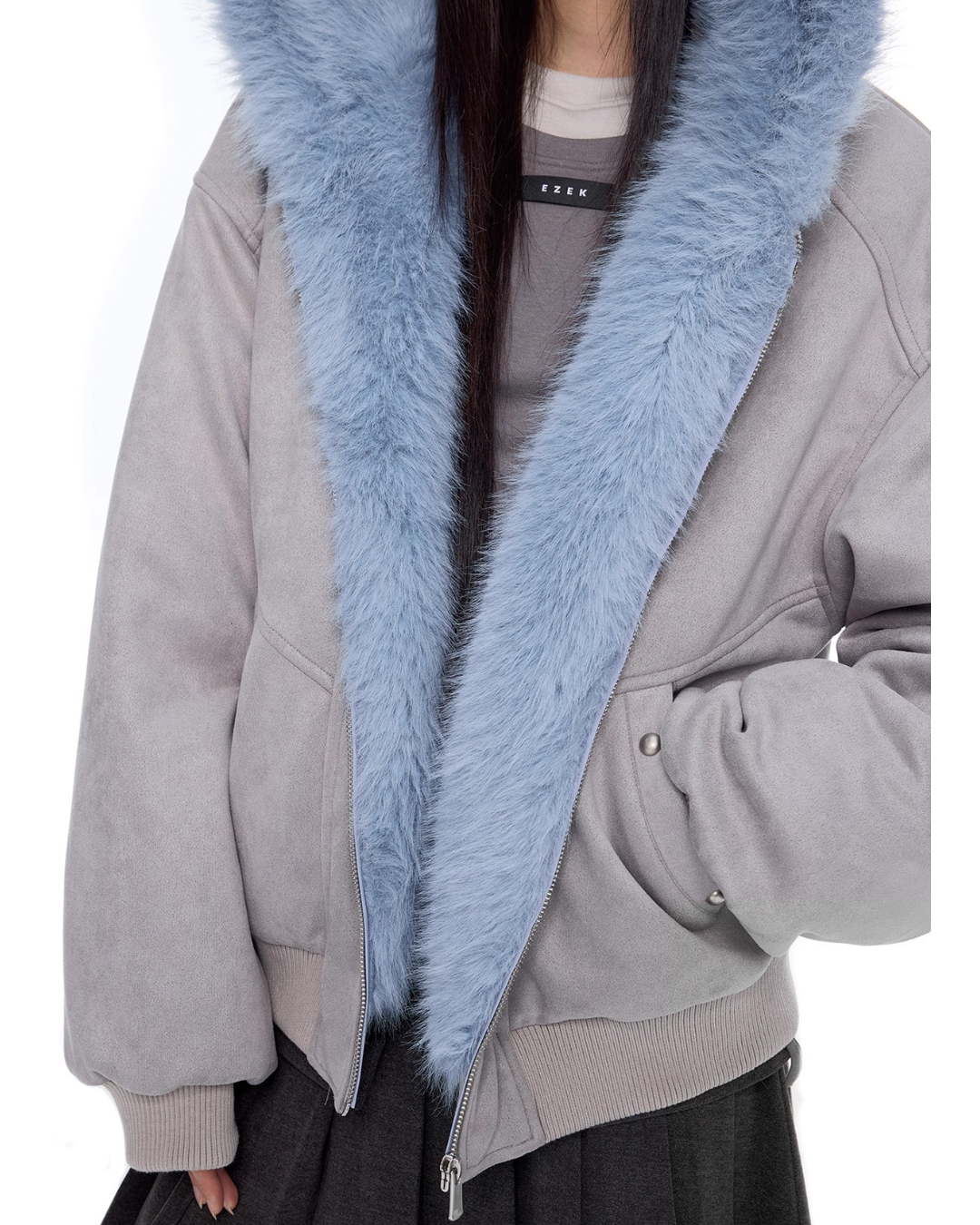Faux Fur Suede Zip Jacket