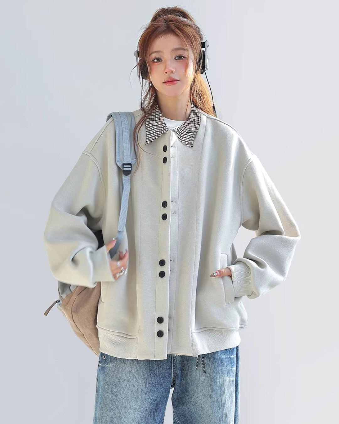 Plaid Accent Varsity Jacket