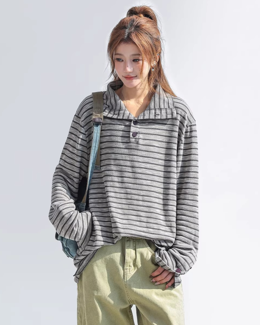 Vintage Striped Mock Neck