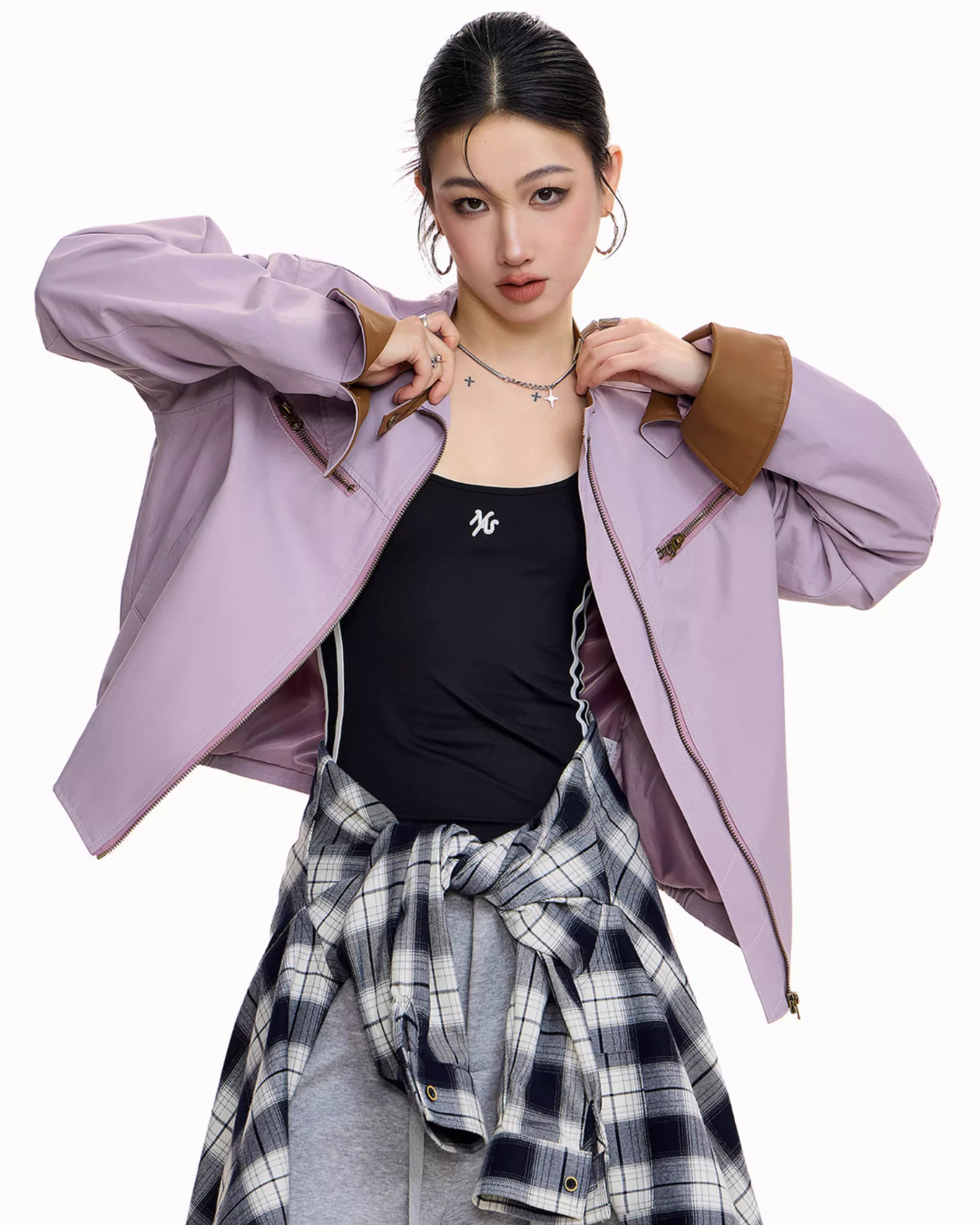 Contrast Lining Moto Jacket