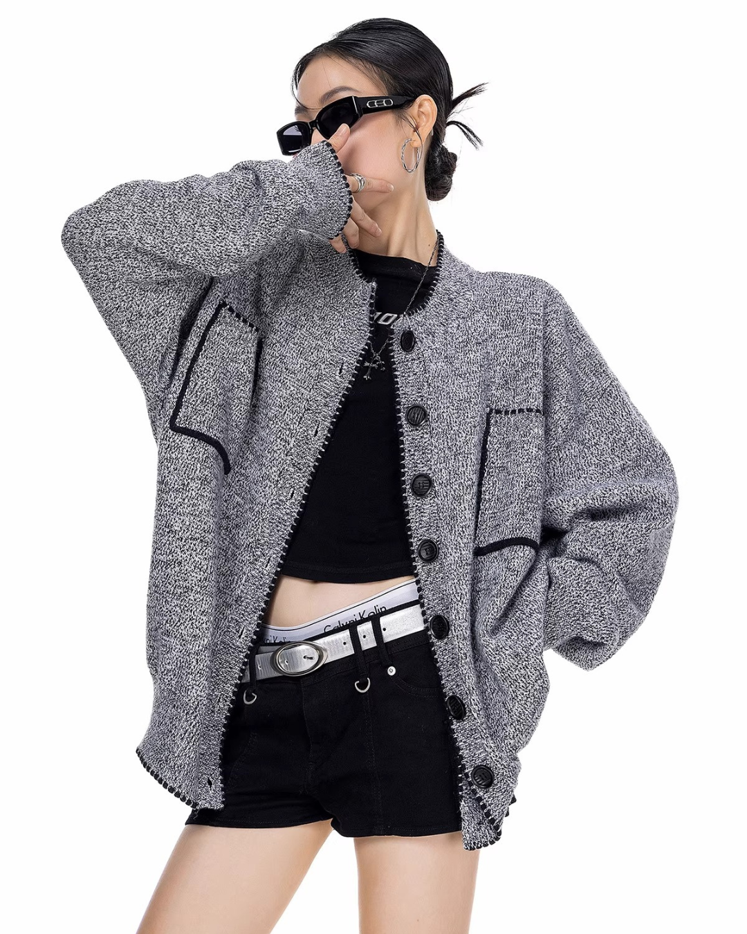 Contrast Stitch Knit Cardigan