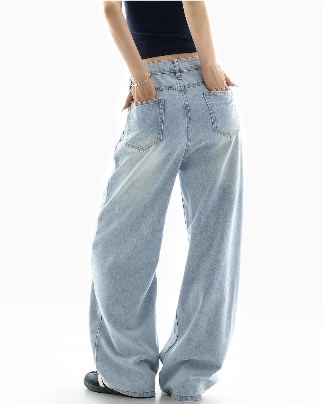 Faded Blue Baggy Wide Jeans