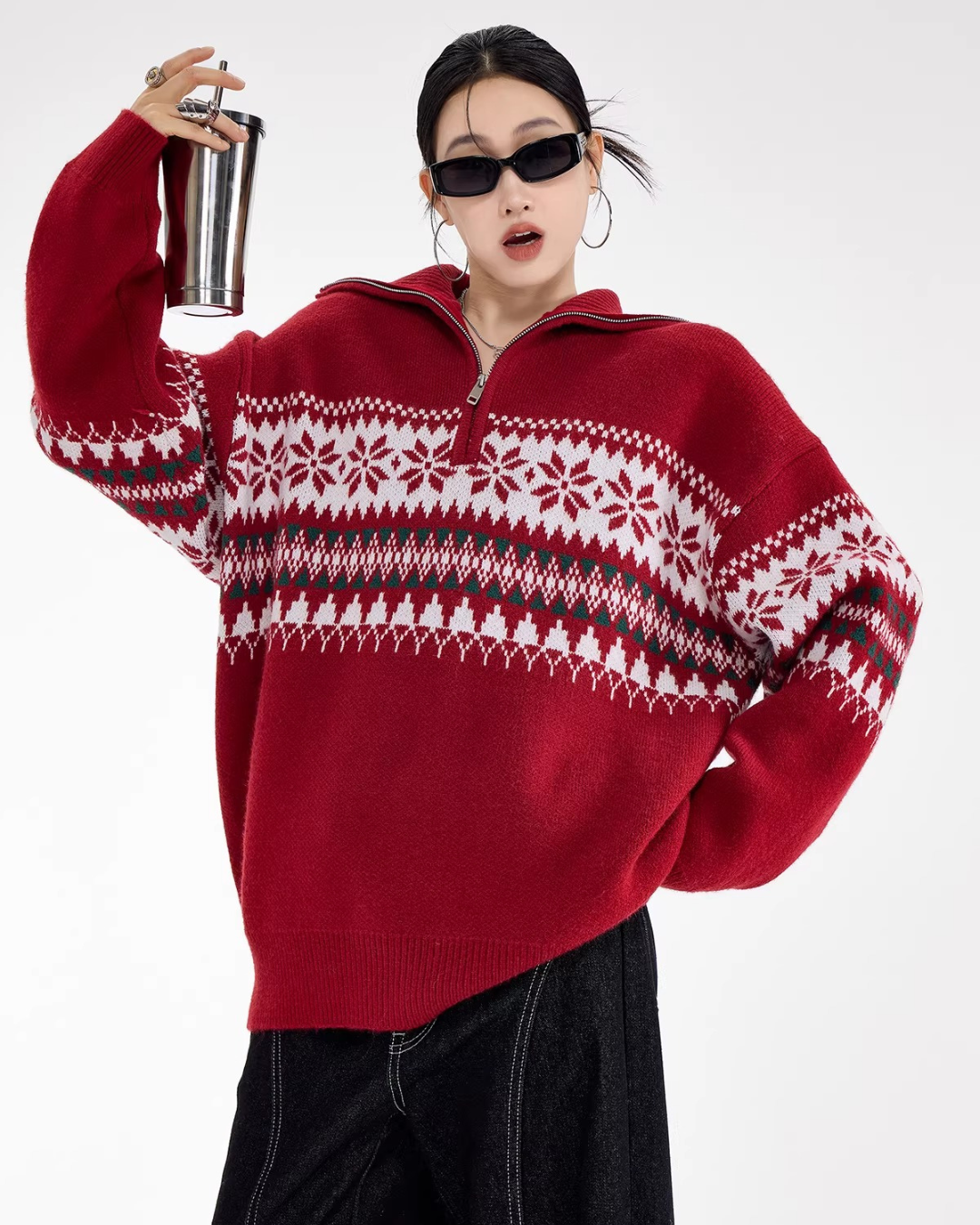 Nordic Snowflake Half-Zip Sweater