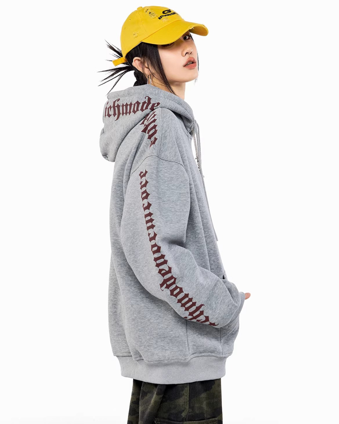 Sleeve Script Graphic Oversized Hoodie