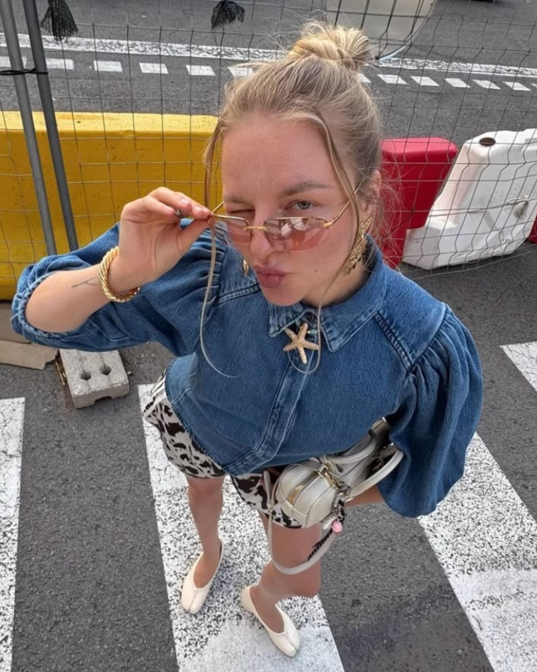 Puff Sleeve Denim Blouse