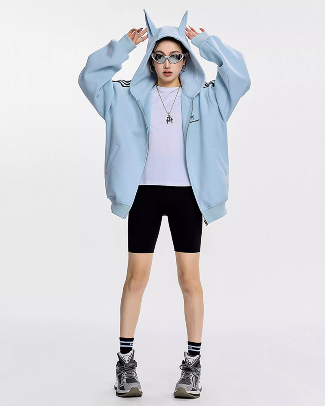 Cat Ear Line Track Zip Hoodie