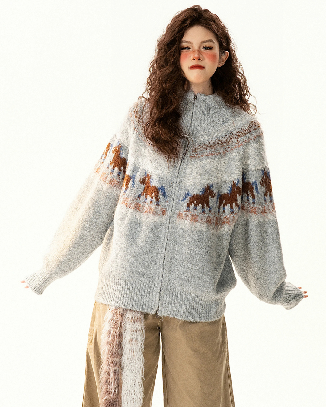 Horse Fair Isle Zip Knit