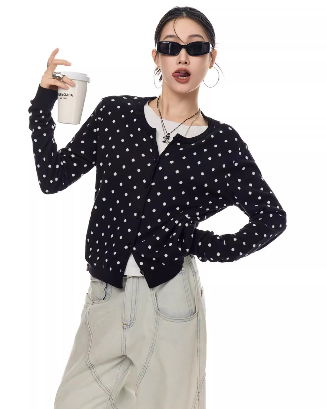 Polka Dot Slim Button Cardigan