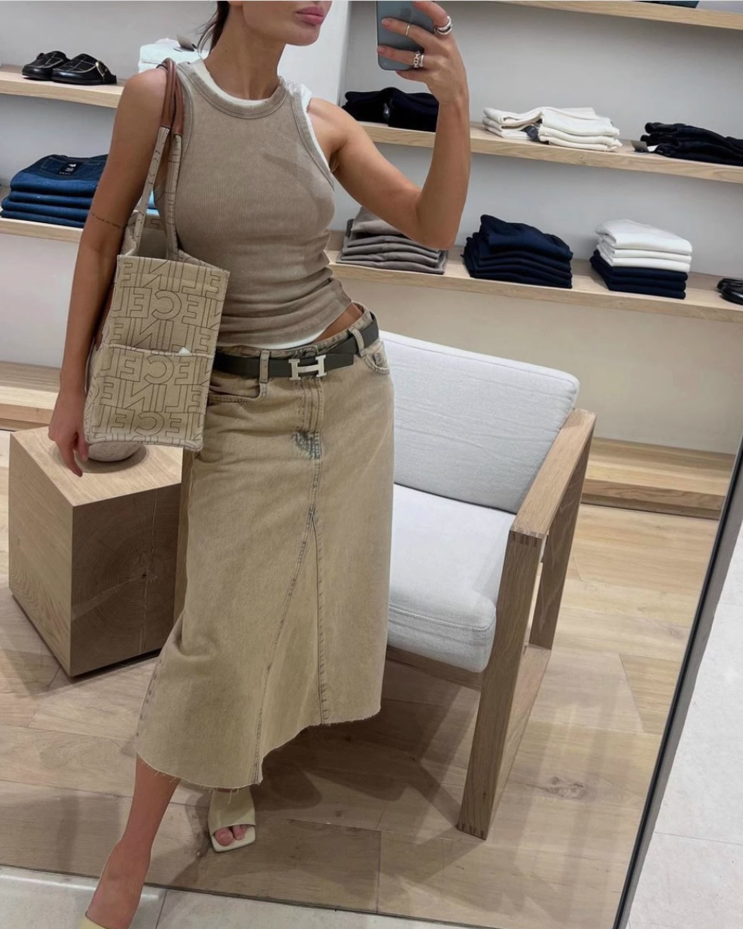 Washed Blue Denim Skirt