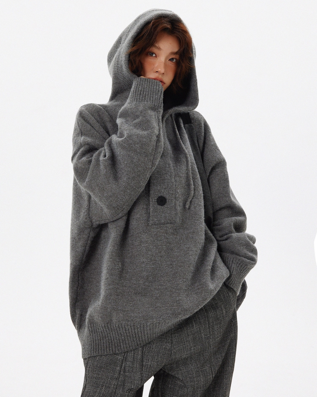 Knit Button Hoodie
