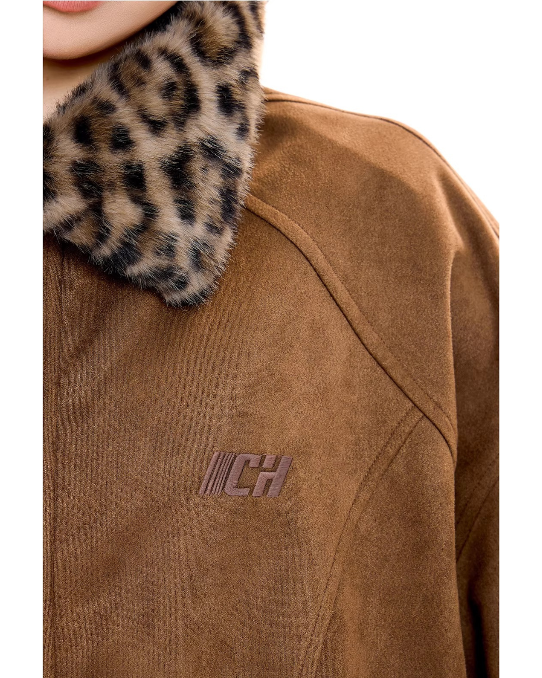 Leopard Collar Suede Jacket