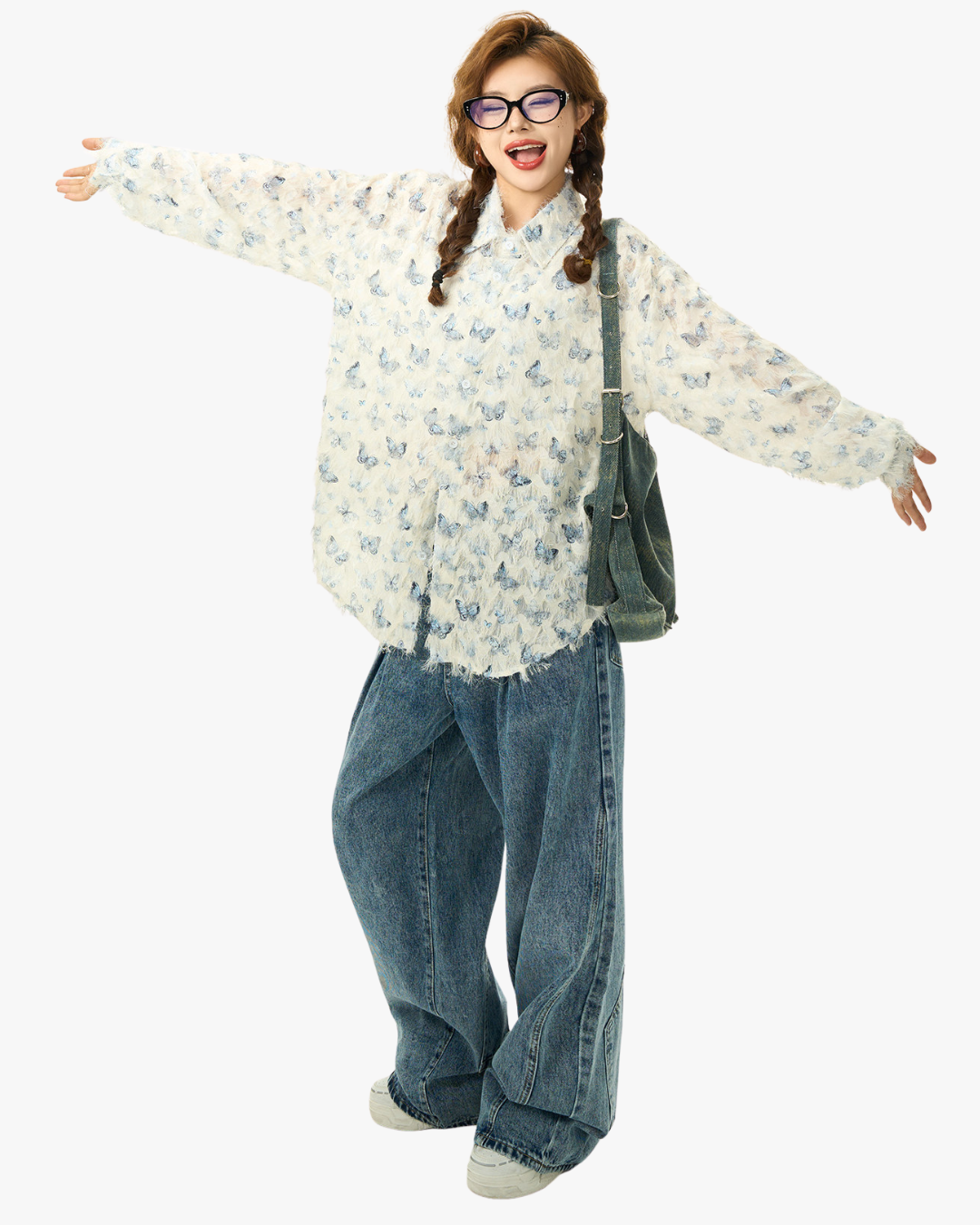 Butterfly Pattern Fringed Tulle Shirt