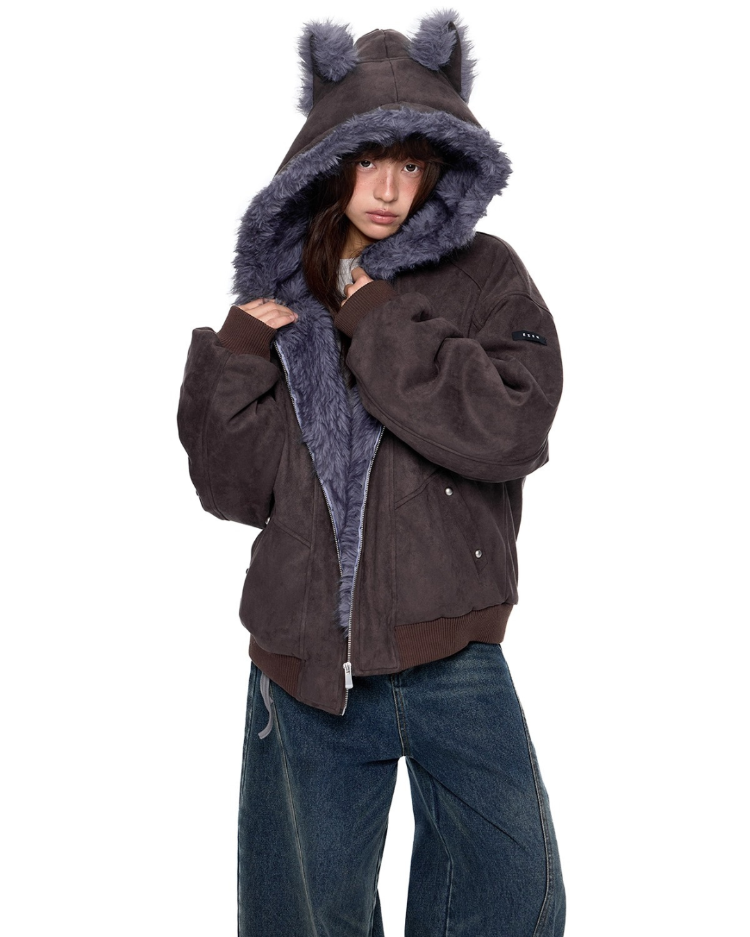 Faux Fur Suede Zip Jacket