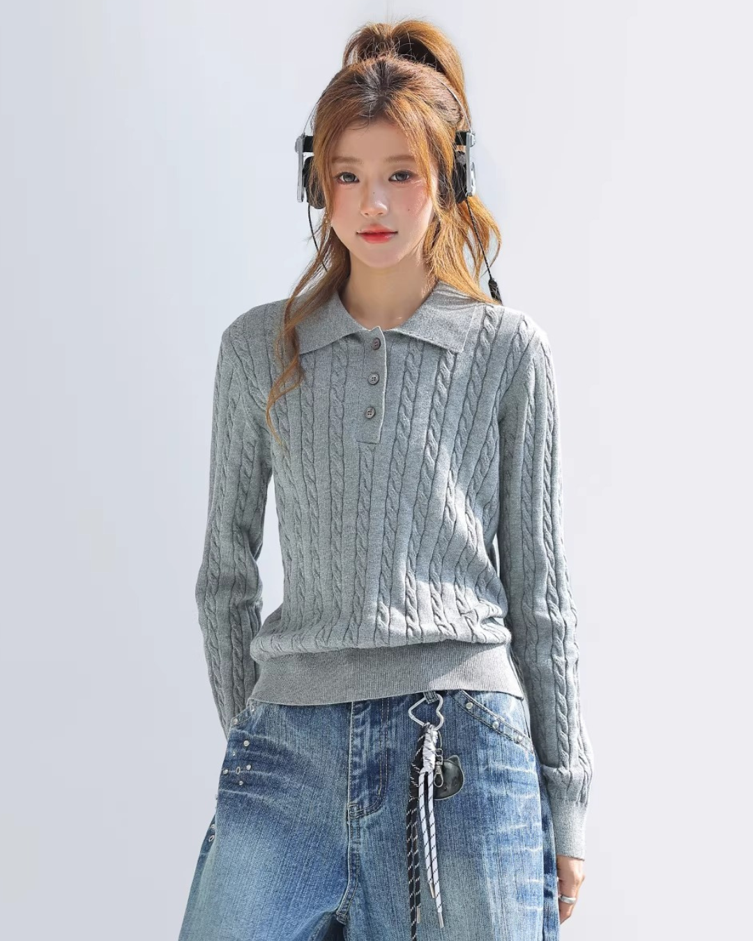 Soft Cable Collared Knit