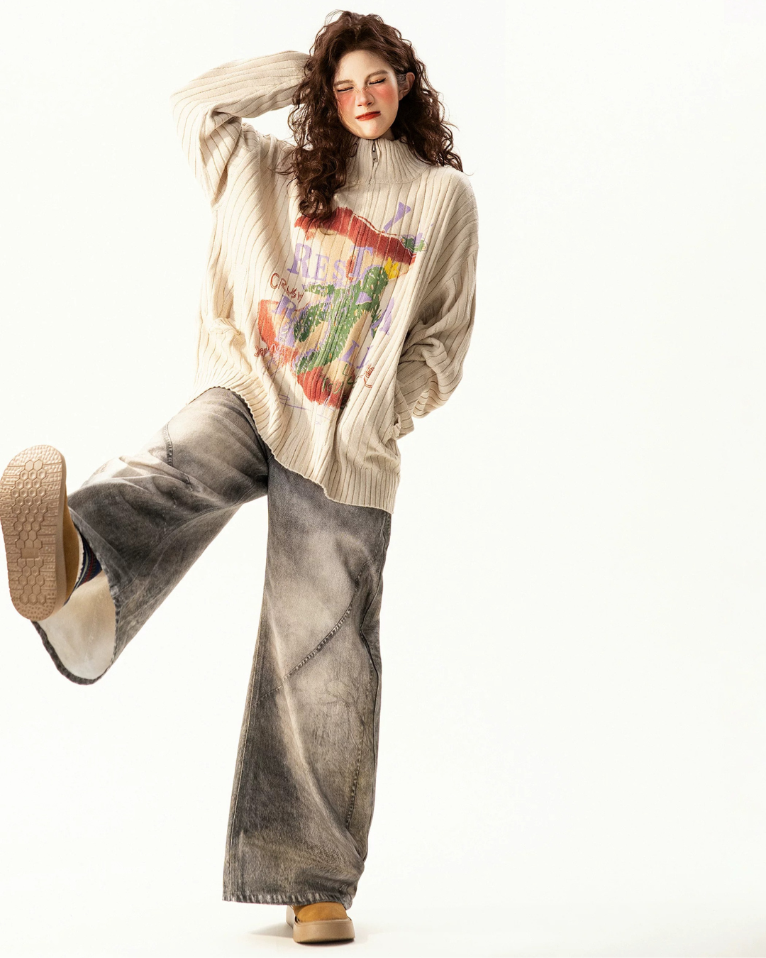 Apple Graphic Zip Knit