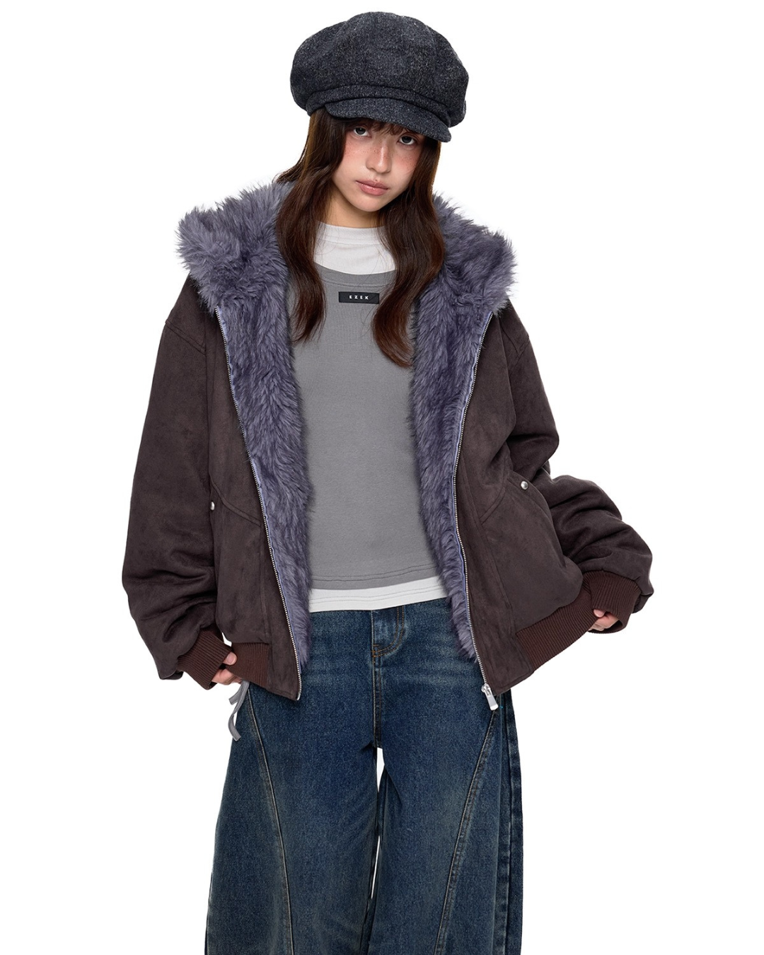 Faux Fur Suede Zip Jacket