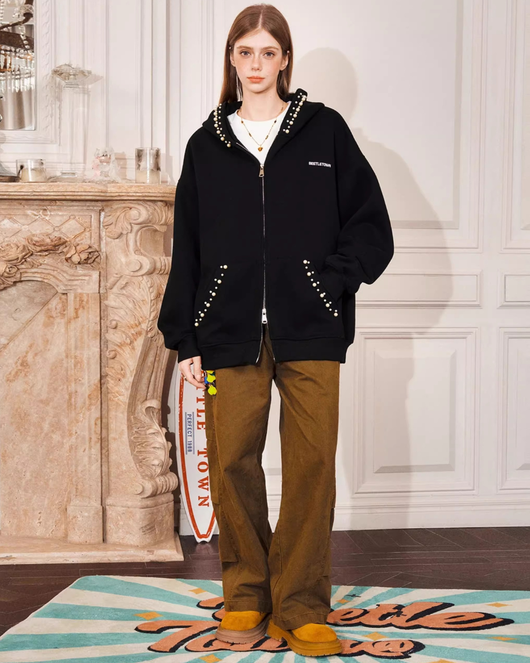 Pearl Trim Zip Hoodie