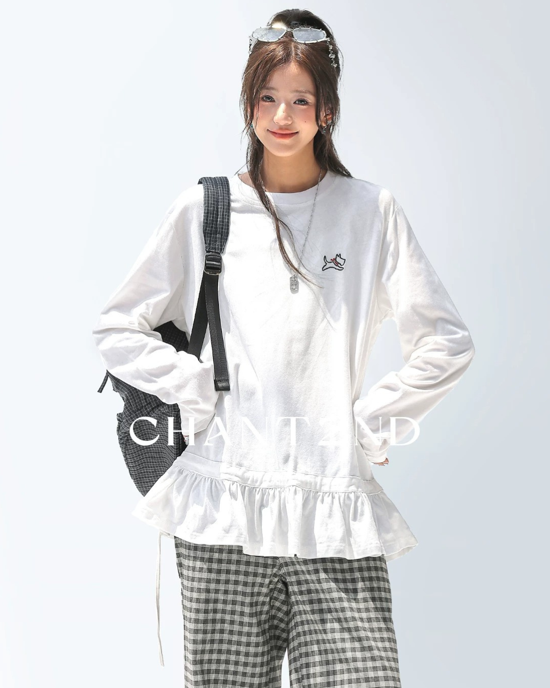 Dog Embroidery Ruffle Tee
