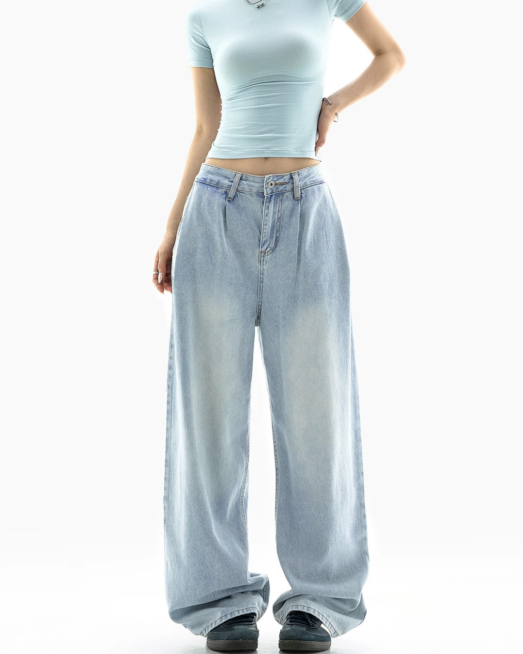 Faded Blue Baggy Wide Jeans