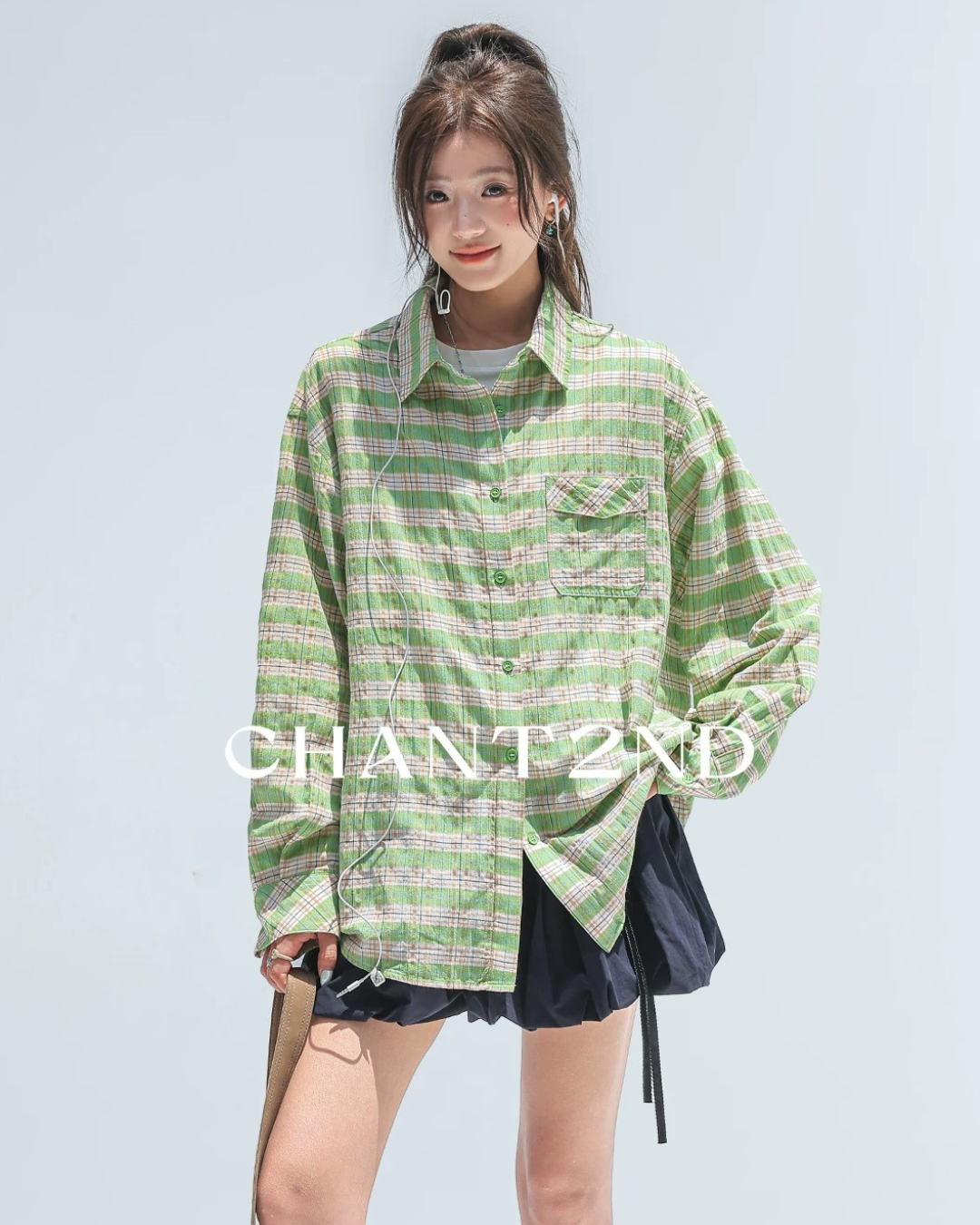 Green Plaid Oversized Pocket Shirt