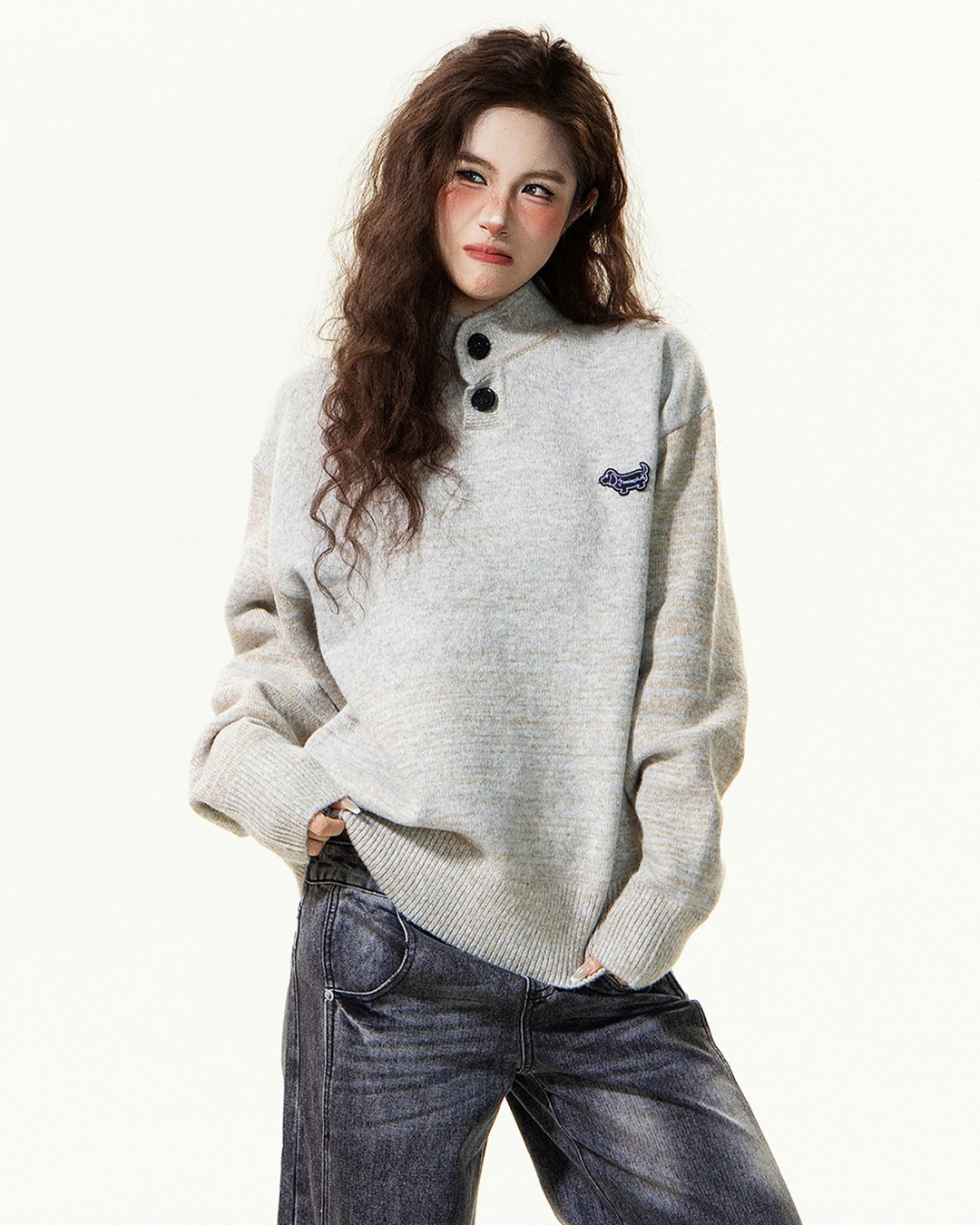 Mock Neck Button Knit
