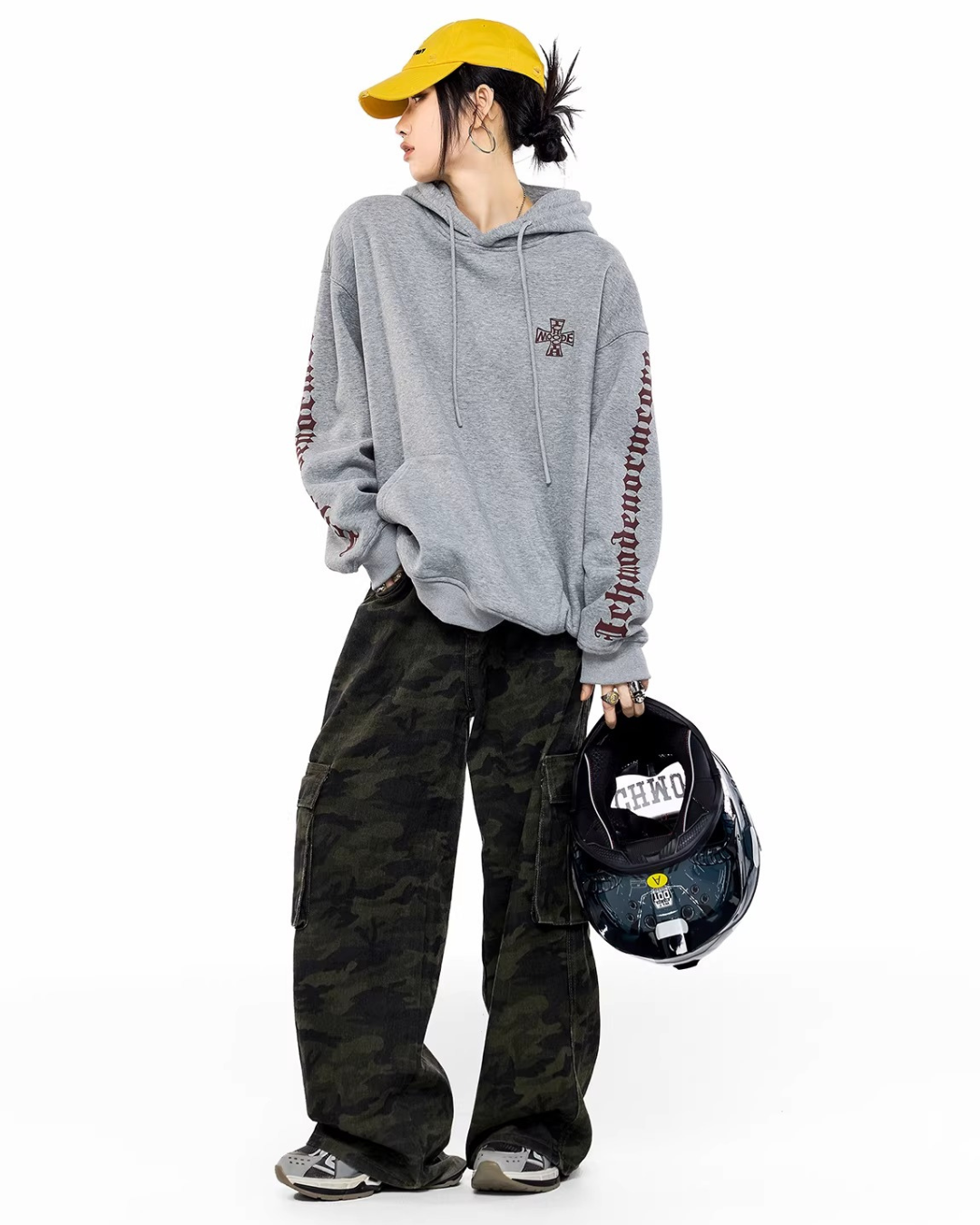 Sleeve Script Graphic Oversized Hoodie