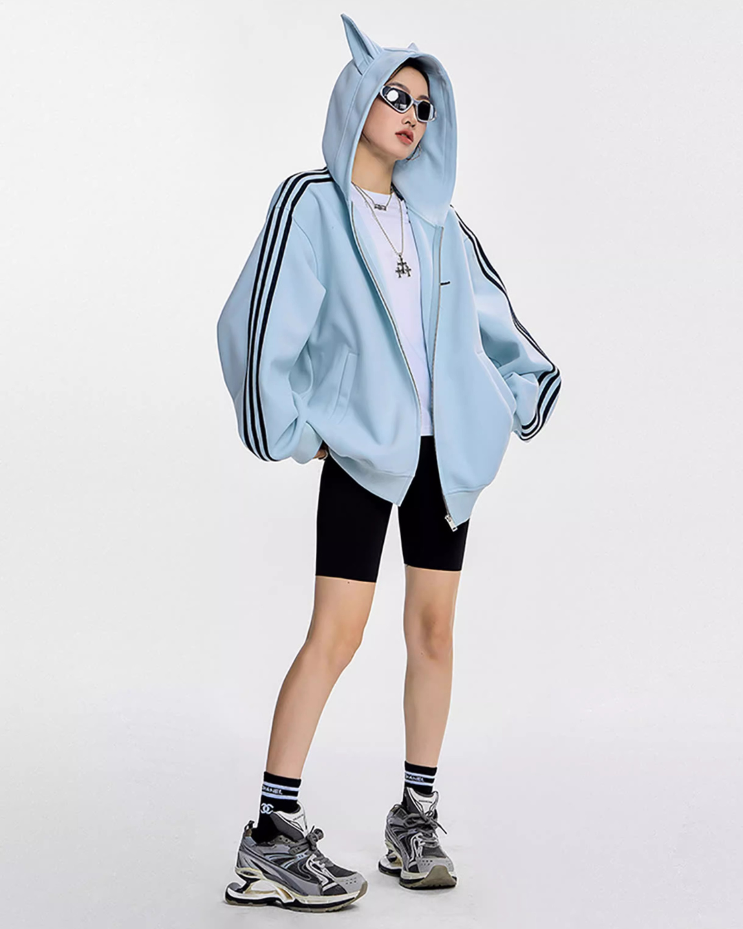 Cat Ear Line Track Zip Hoodie
