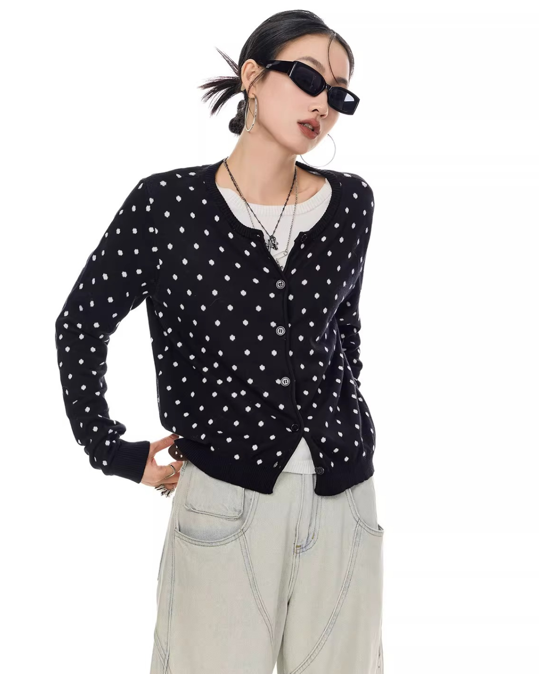 Polka Dot Slim Button Cardigan