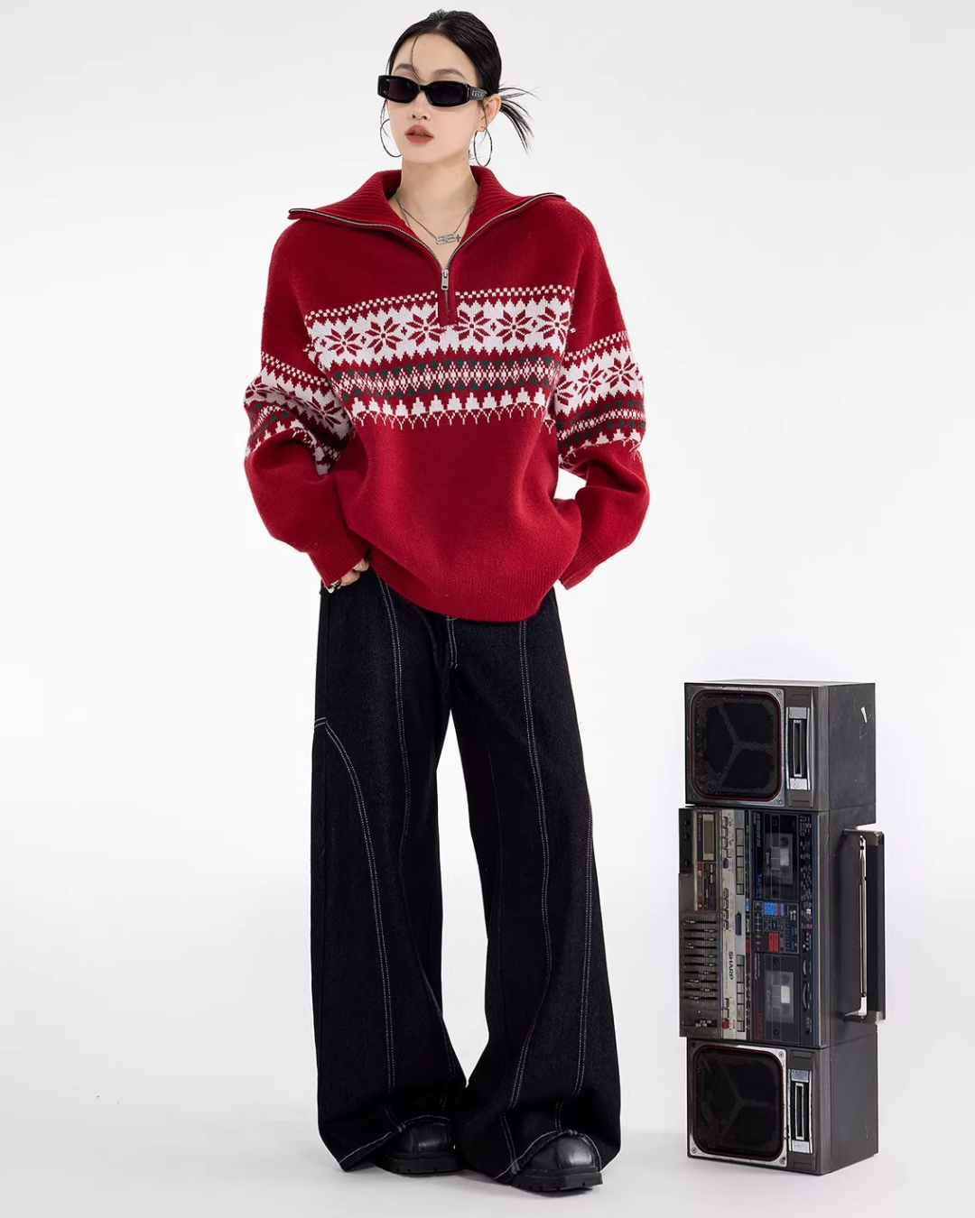Nordic Snowflake Half-Zip Sweater