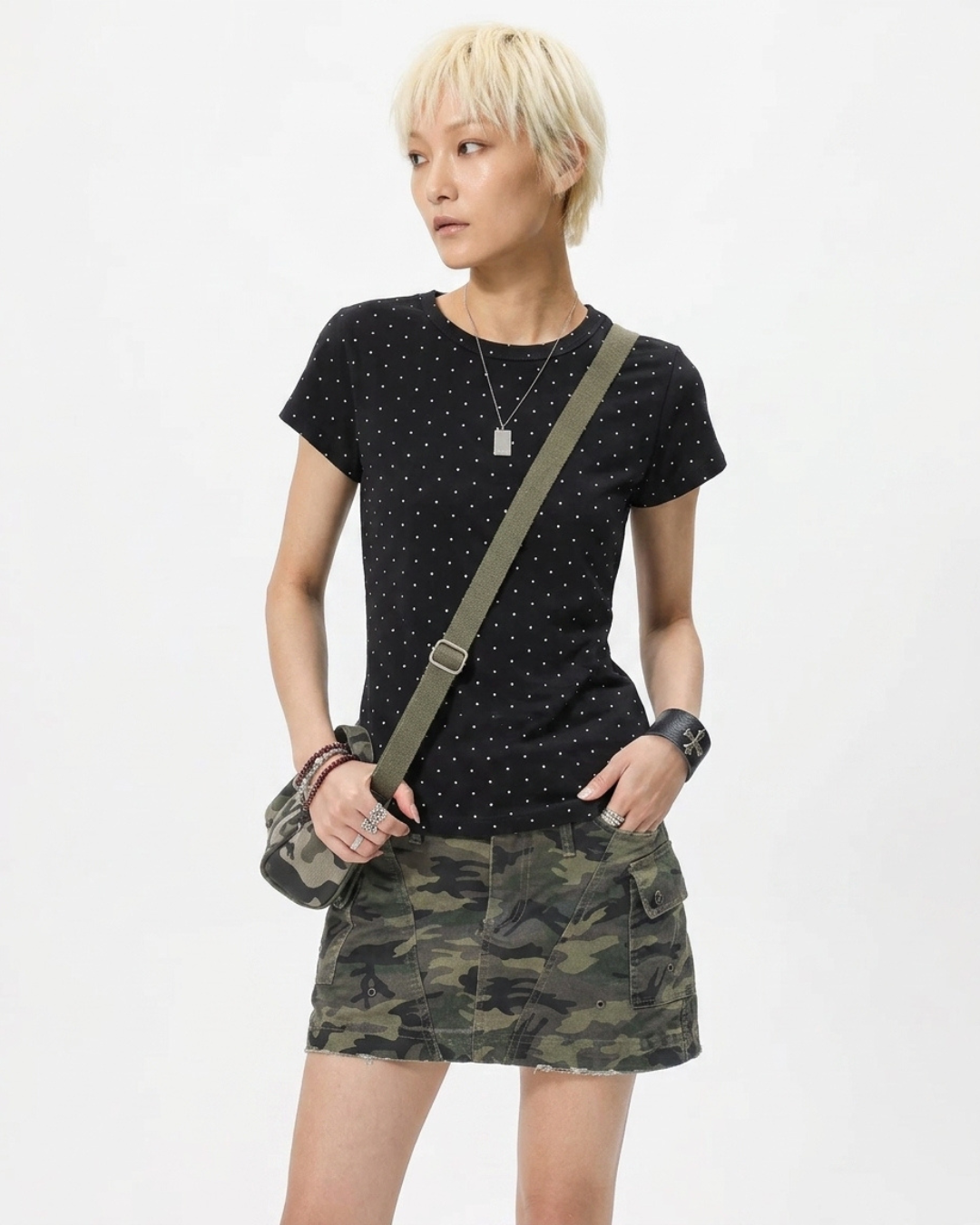 Polka Dot Fitted Short Sleeve Tee