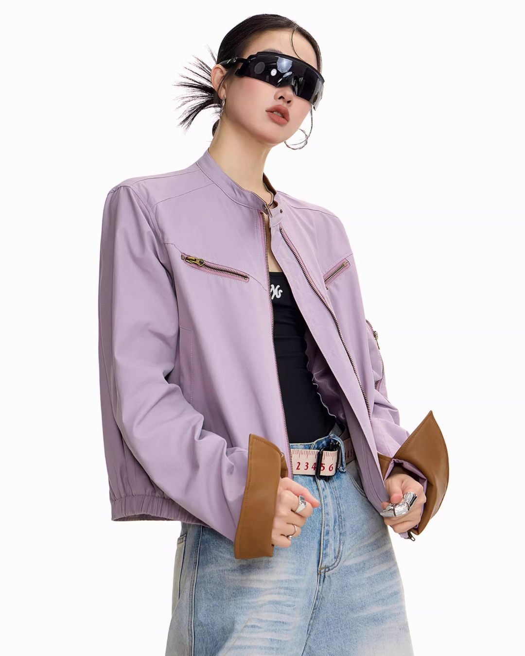 Contrast Lining Moto Jacket