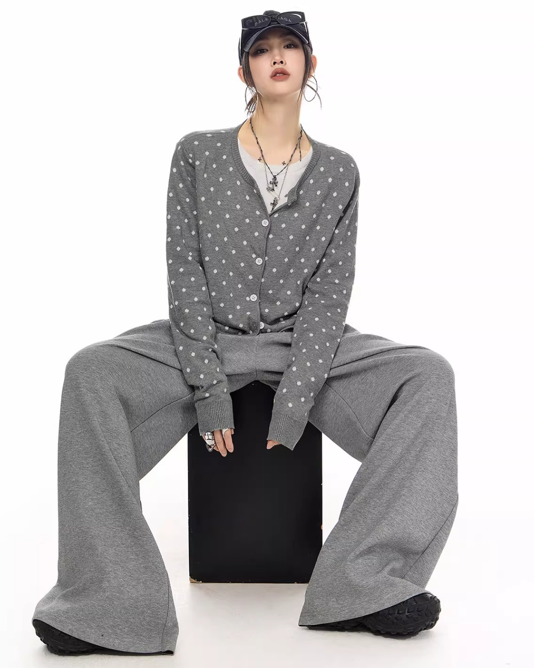 Polka Dot Slim Button Cardigan