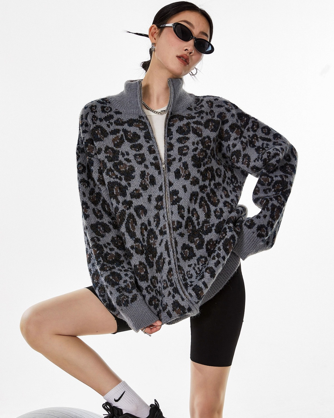 Leopardish Knit Zip Jacket