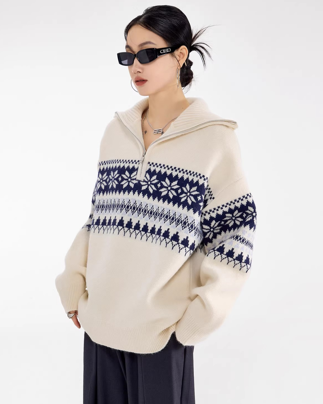 Nordic Snowflake Half-Zip Sweater