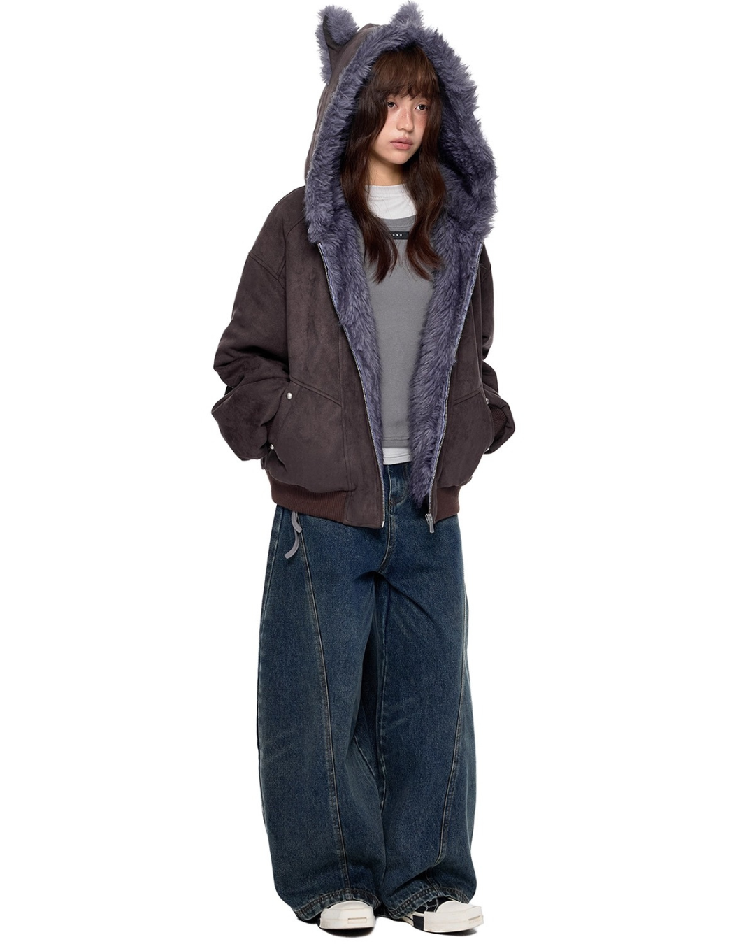 Faux Fur Suede Zip Jacket