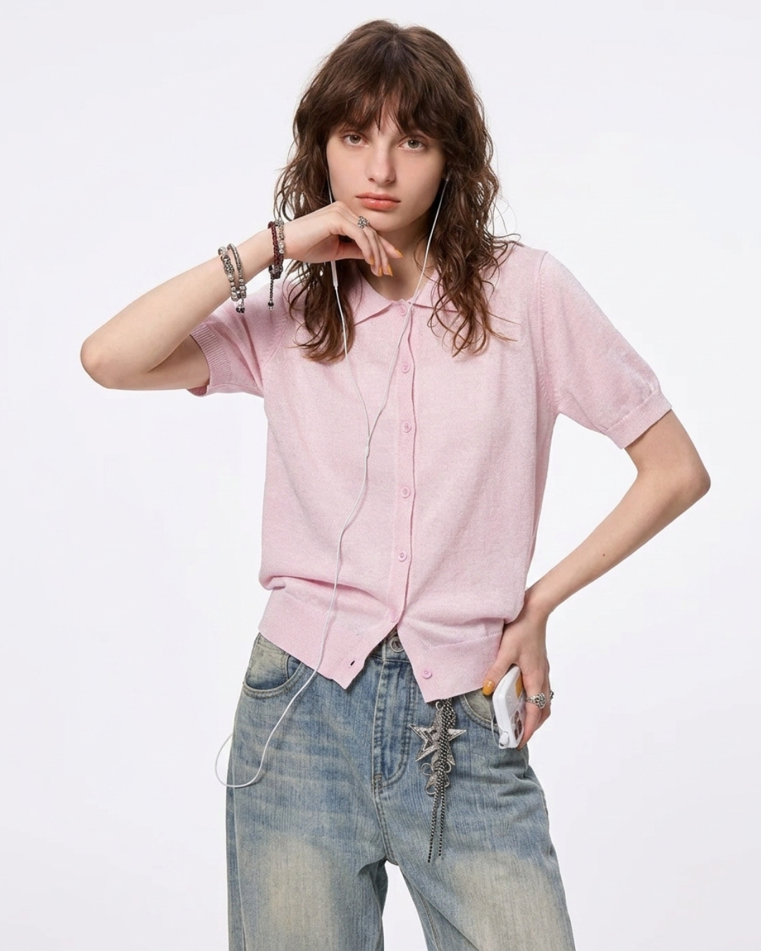 Soft Knit Button-Up Collar Top