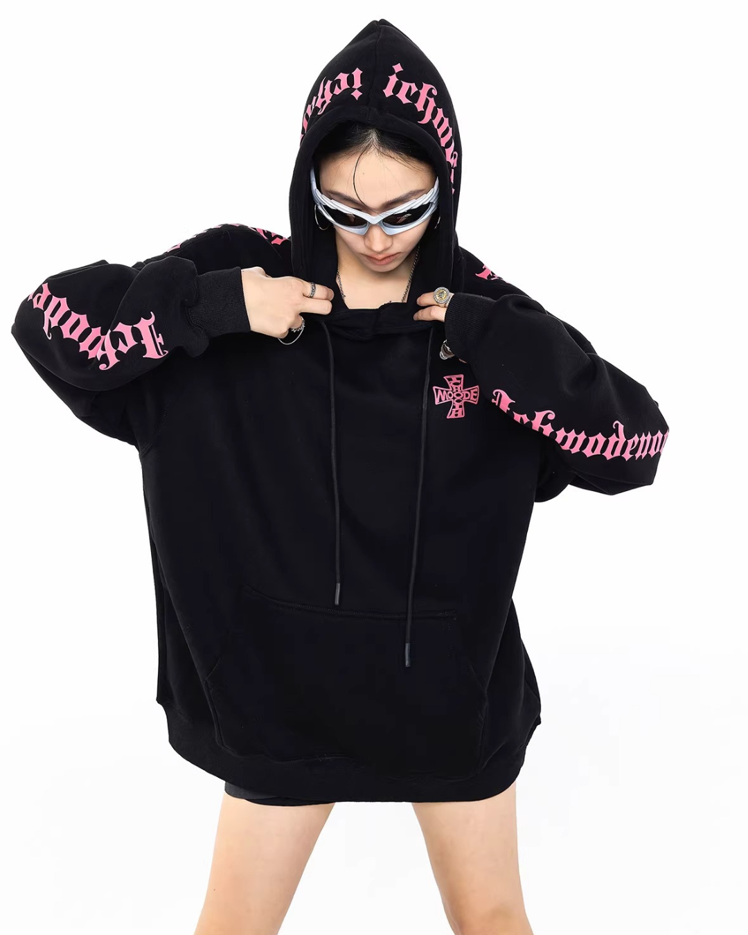 Sleeve Script Graphic Oversized Hoodie