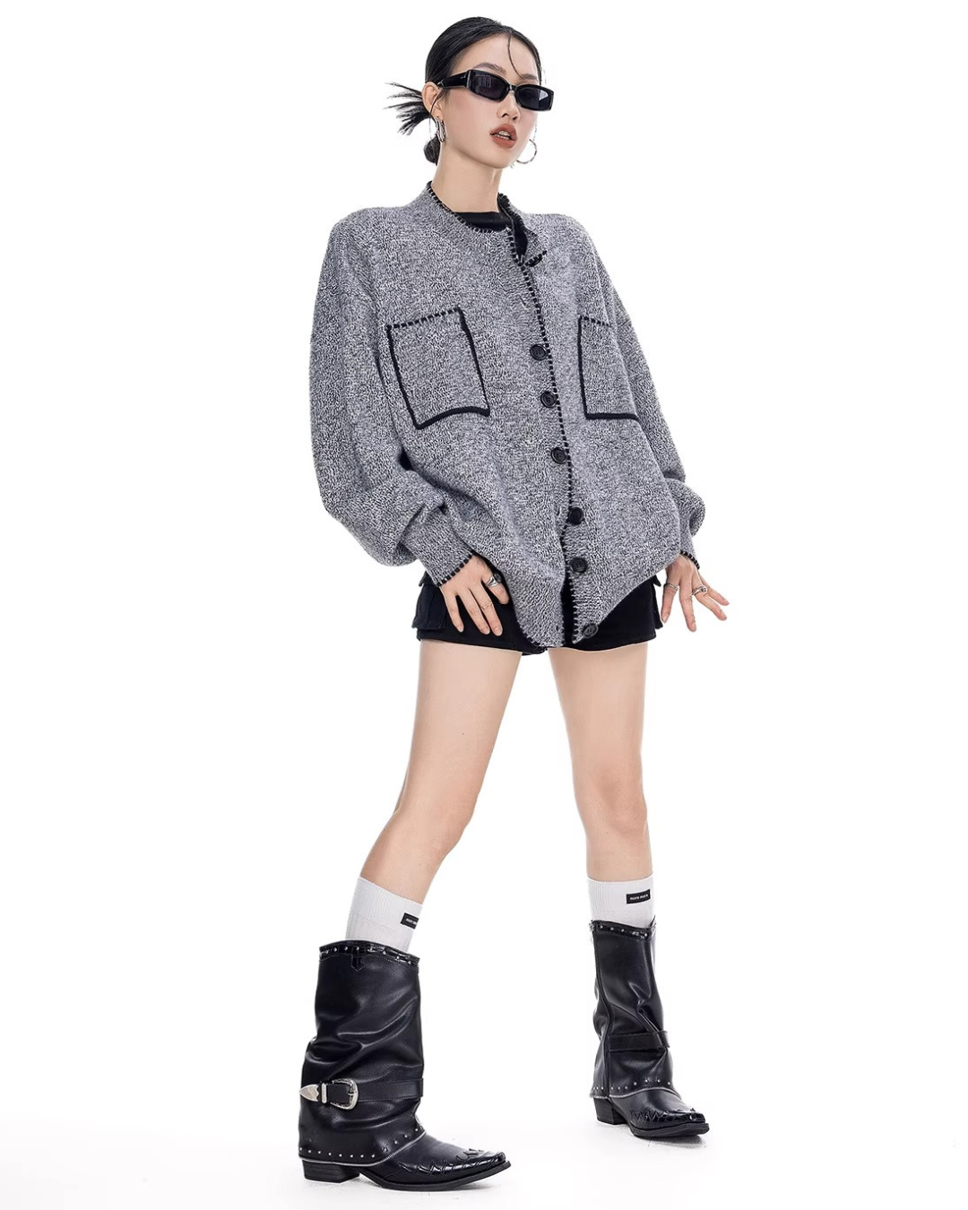 Contrast Stitch Knit Cardigan