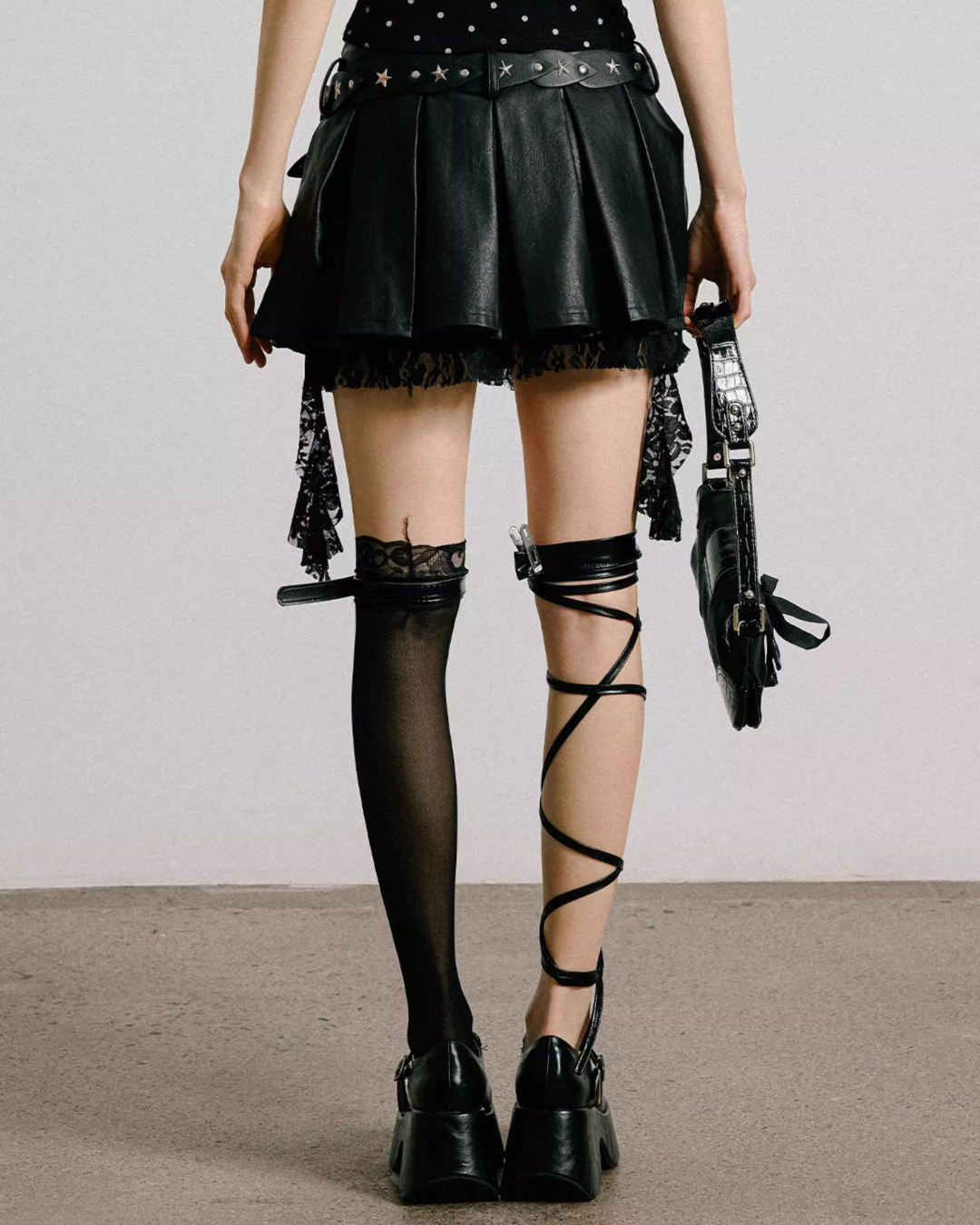 Vegan Leather Pleats Mini Skirt