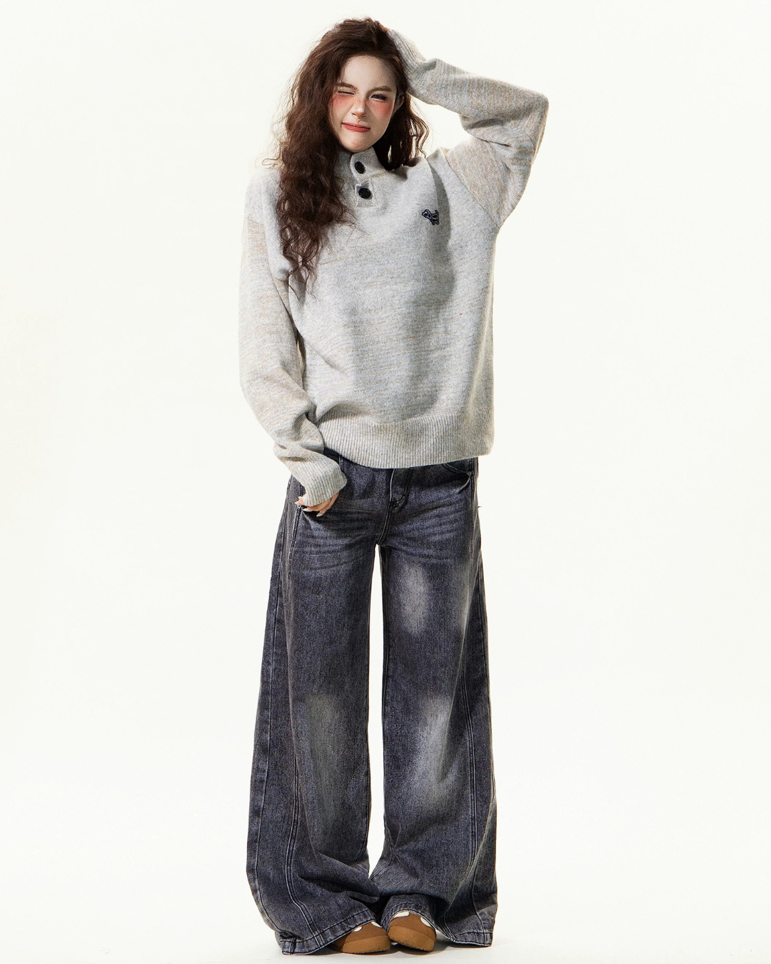 Mock Neck Button Knit