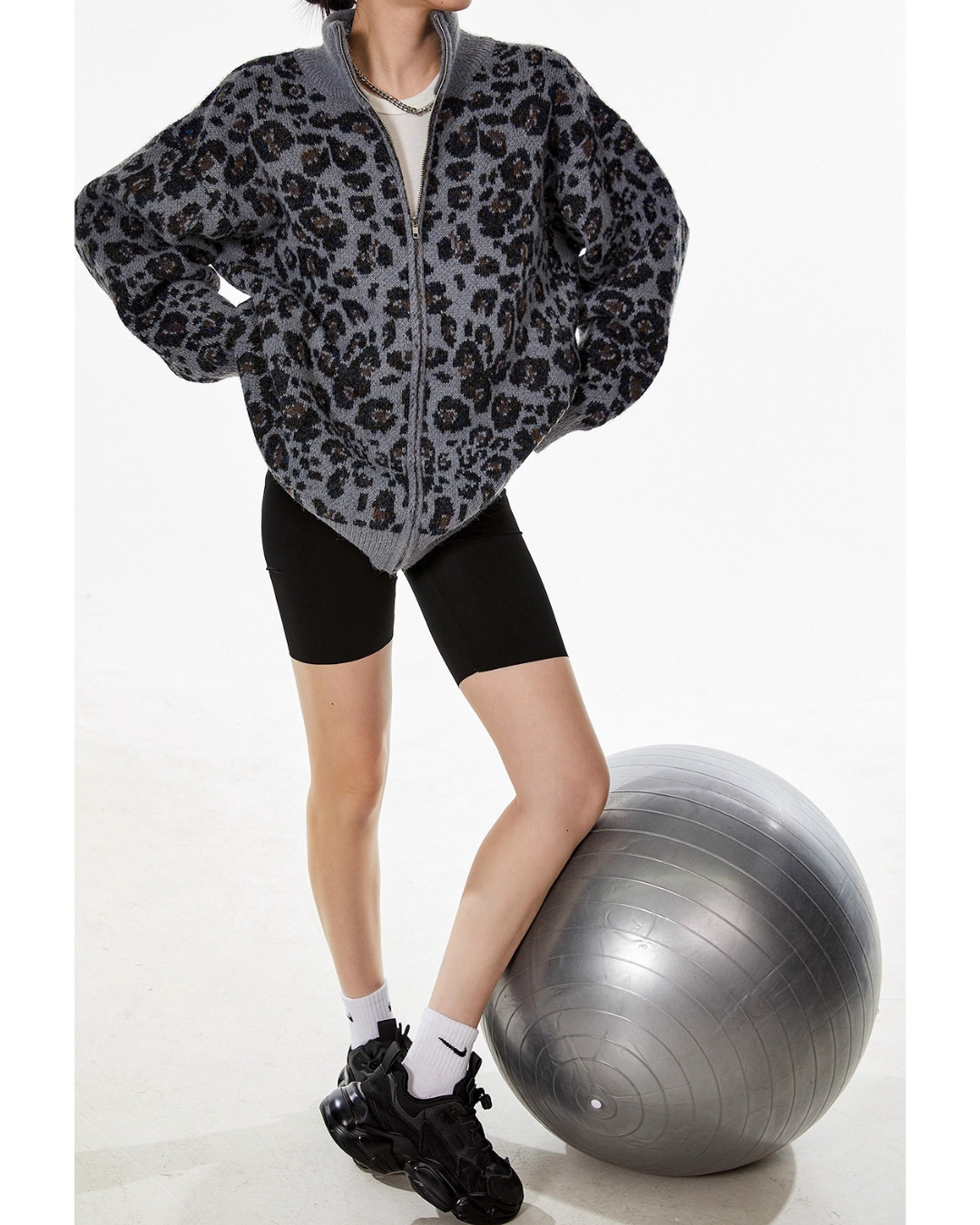 Leopardish Knit Zip Jacket