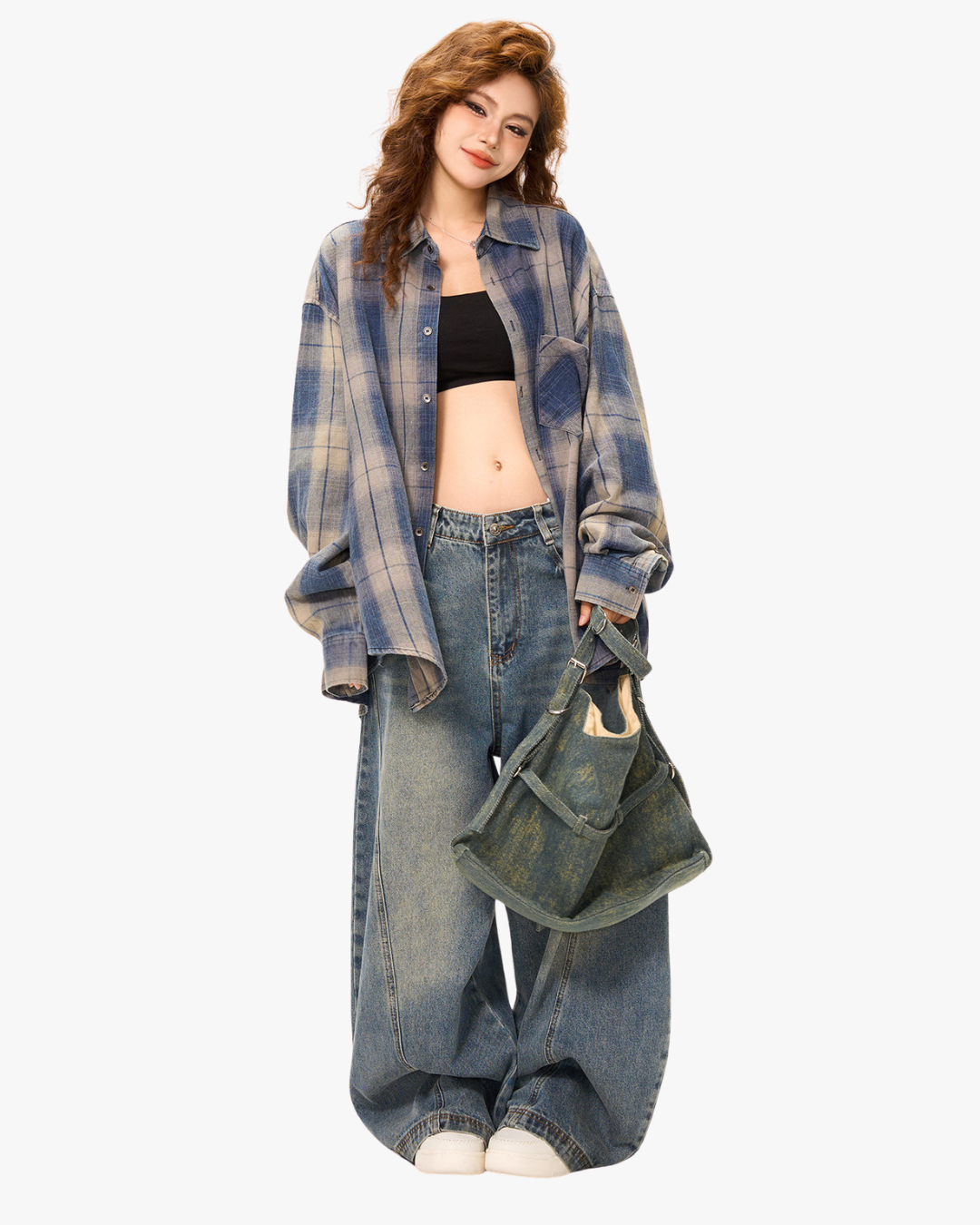 Indigo Shadow Plaid Oversized Shirt