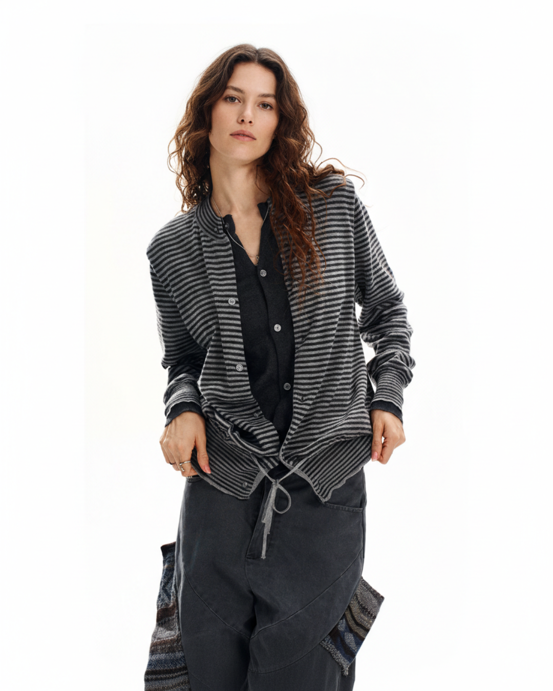 Button-Up Mixed Texture Top